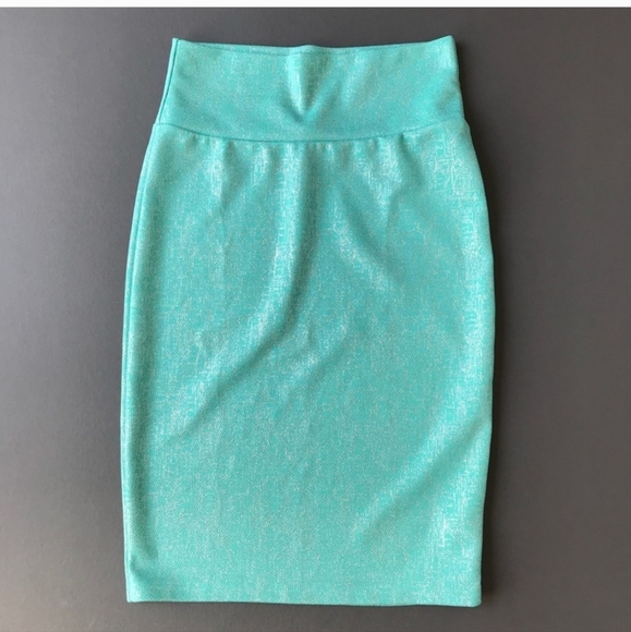 LuLaRoe Dresses & Skirts - LuLaRoe Cassie metallic Aqua pencil skirt stretch size XS